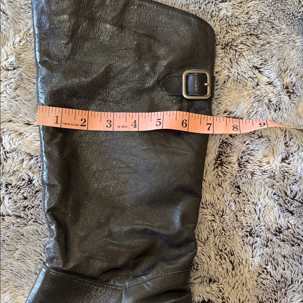 Women’s 8 1/2 Black‎ Slouchy Mid-Calf Boot Back Buckle Wedge Heel Leather Upper - Picture 11 of 13